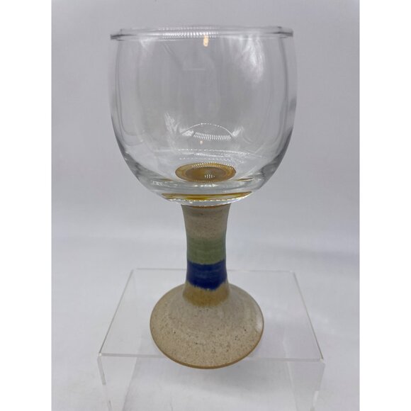 Handcrafted Stemmed Glass Goblets Ceramic Base & Colorful Design 2-Piece Set - Picture 5 of 9